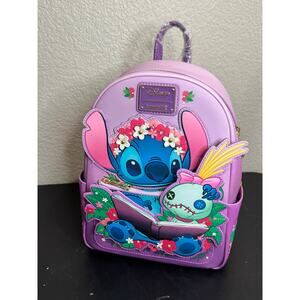 Loungefly Disney Lilo Stitch Scrump Reading Book Floral Mini Backpack Bag NWT
